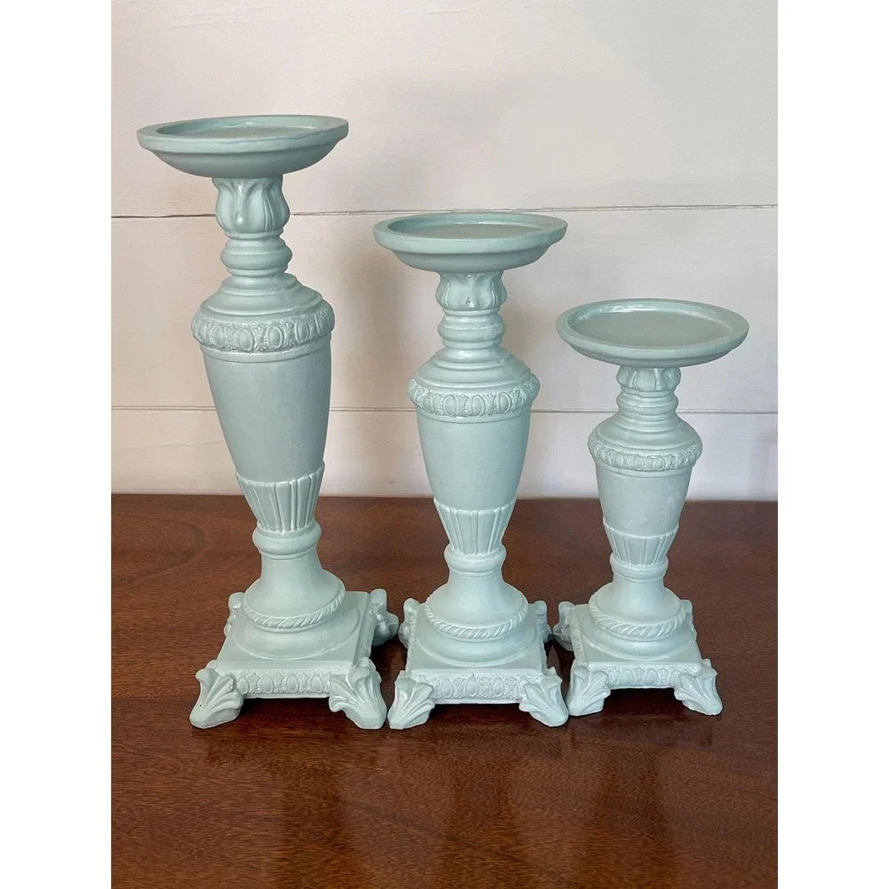 Set of 3 painted coastal ,cottage core, farmhouse, candle holders statement